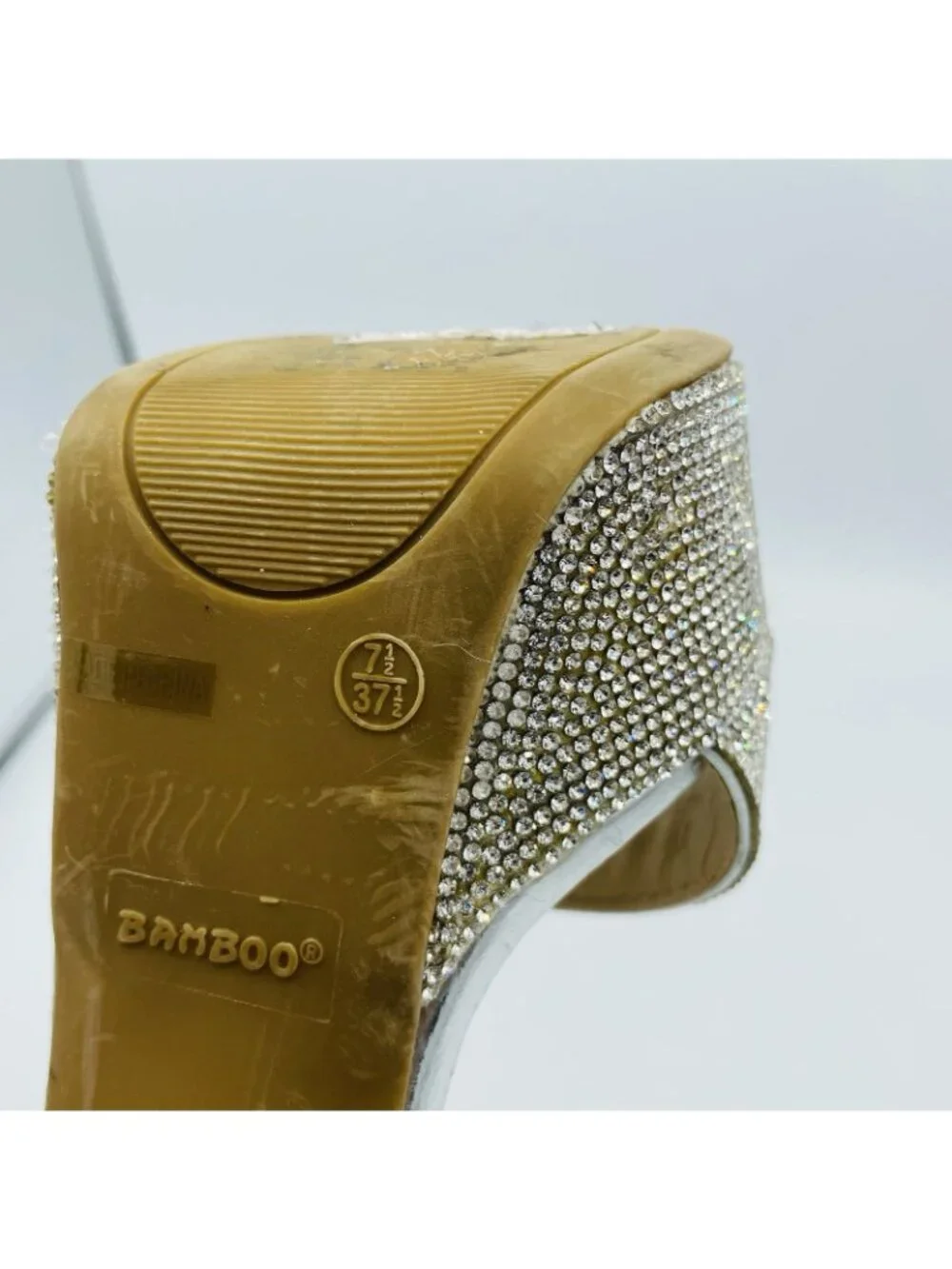 Bamboo Womens Shoes Size 7.5 silver Rhinestone Shiny Sparkly High Heels Platform
